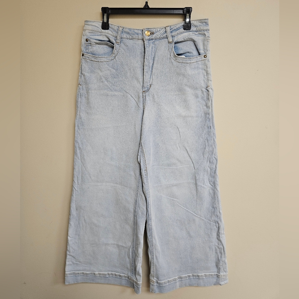 Maeve By Anthropologie Ultra Wide High Rise Light Denim Jeans
